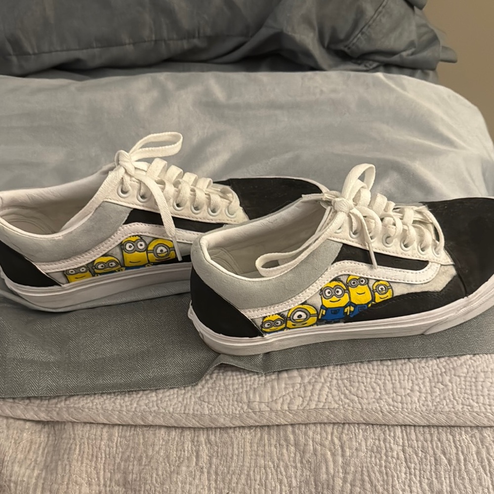 Hand Painted White Vans with Minion Design